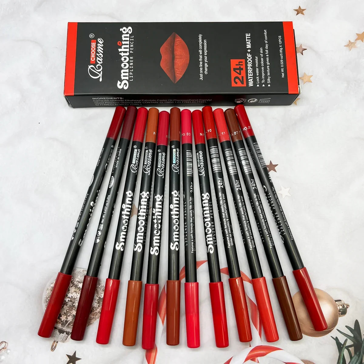 12 pcs Long-Lasting Lipstick Set with Professional Lip Liner Pencil