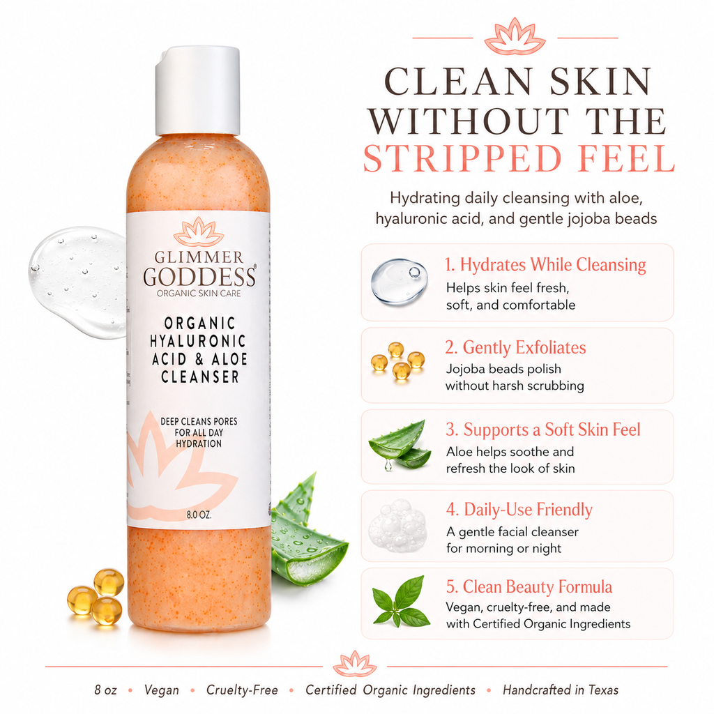 Organic Hydrating Facial Cleanser with Exfoliating Jojoba Beads – 8 oz