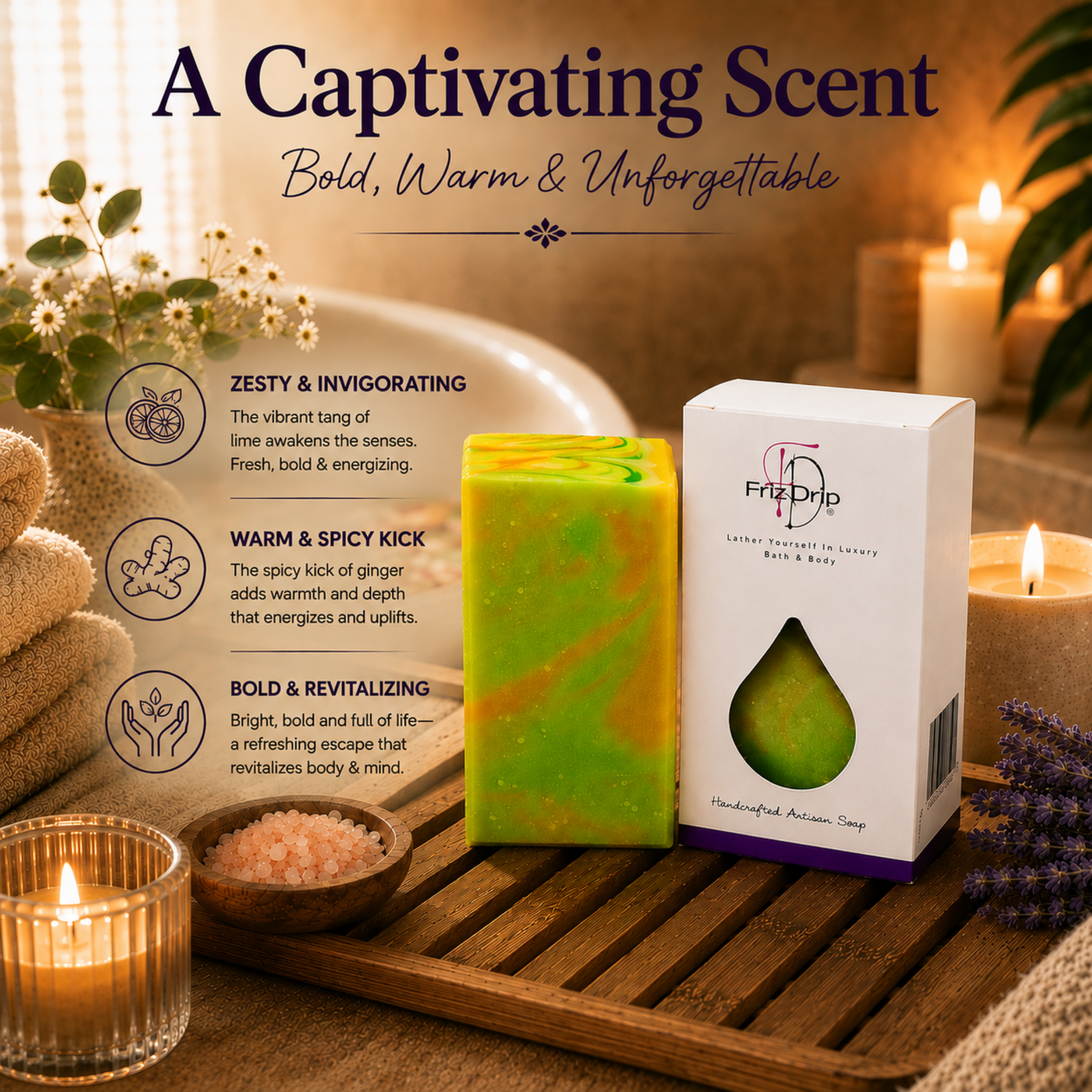 Ginger + Lime Soap Bar | Zesty Handmade Moisturizing Bath Soap