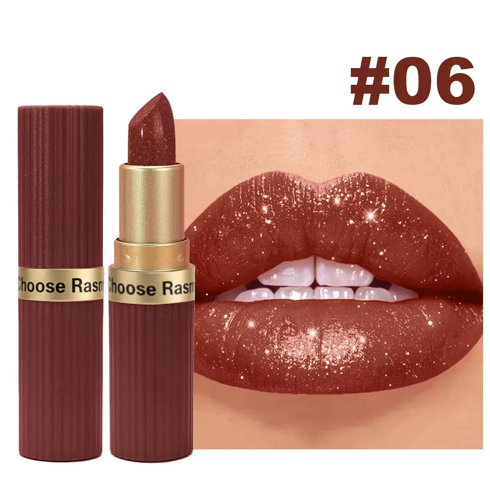 Pearlescent Pink Glitter Velvet Lipstick Metallic