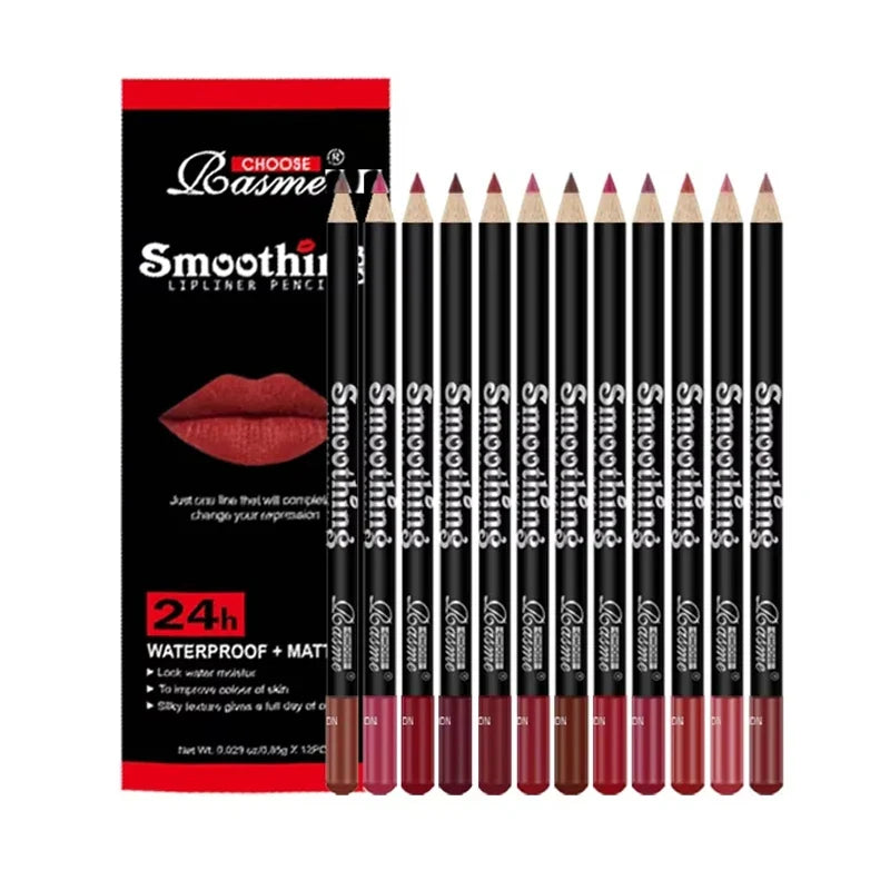 12 pcs Long-Lasting Lipstick Set with Professional Lip Liner Pencil