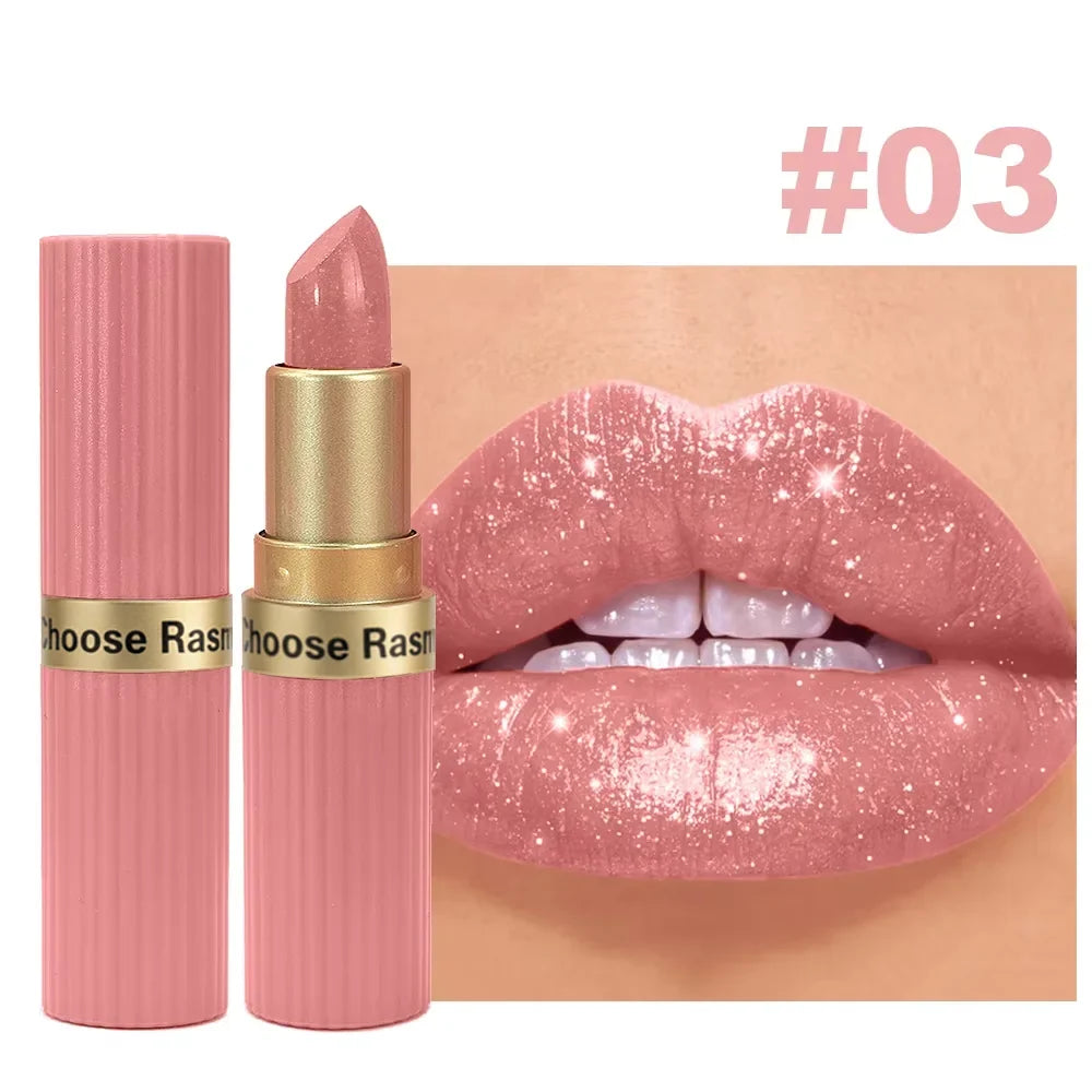 Pearlescent Pink Glitter Velvet Lipstick Metallic