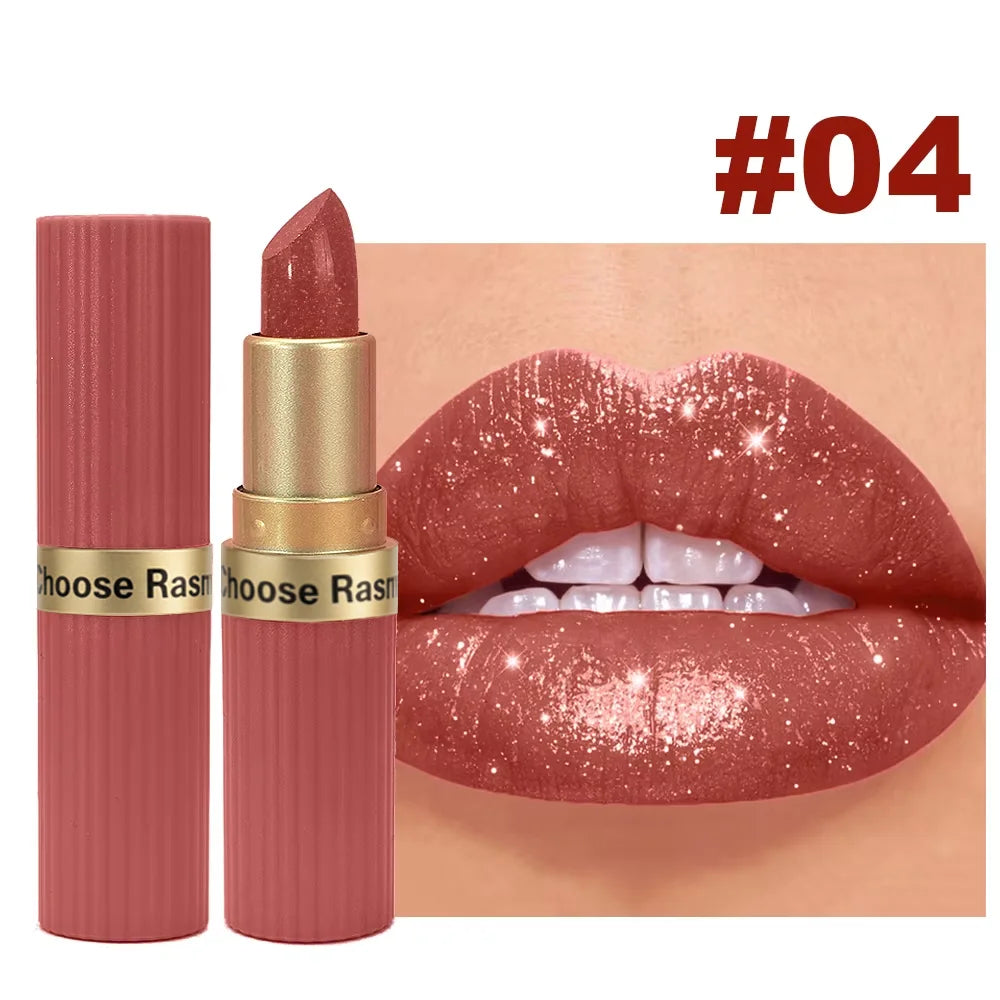 Pearlescent Pink Glitter Velvet Lipstick Metallic