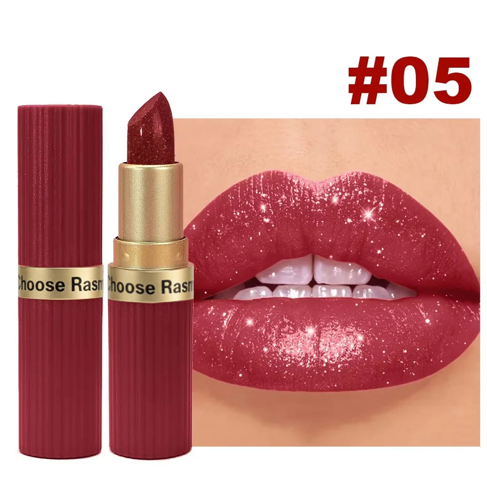 Pearlescent Pink Glitter Velvet Lipstick Metallic