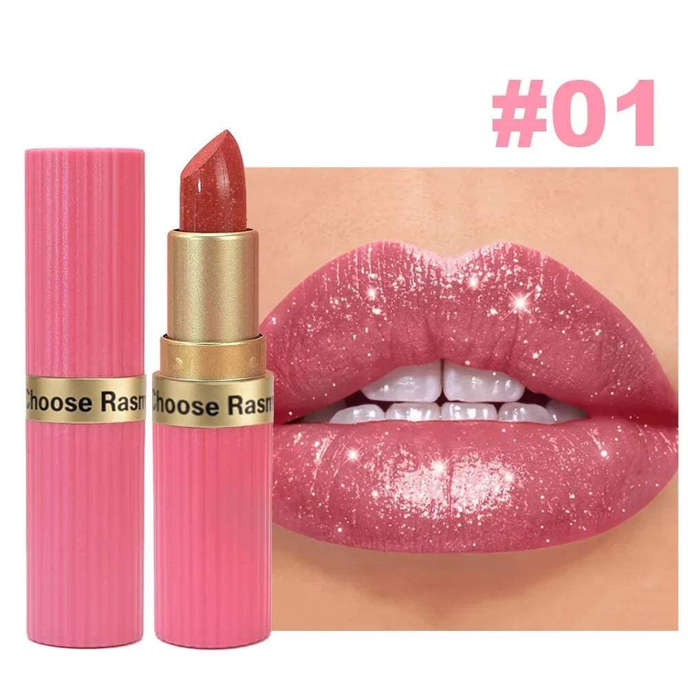 Pearlescent Pink Glitter Velvet Lipstick Metallic
